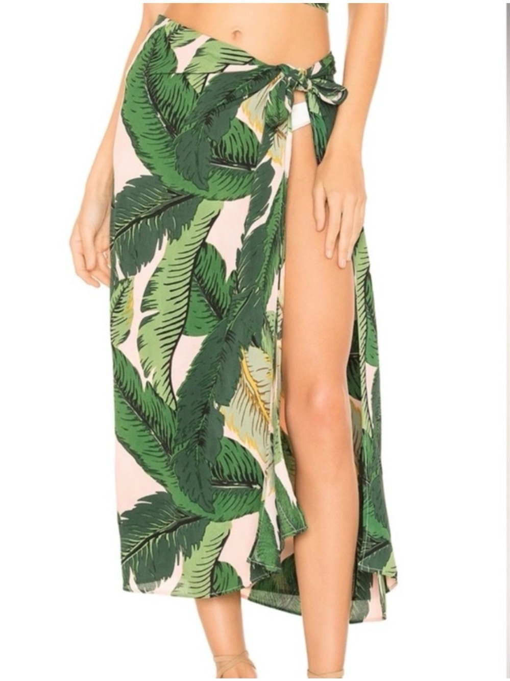 Beach Riot Palm Sarong cover Up in off white and green Palm, O/S
